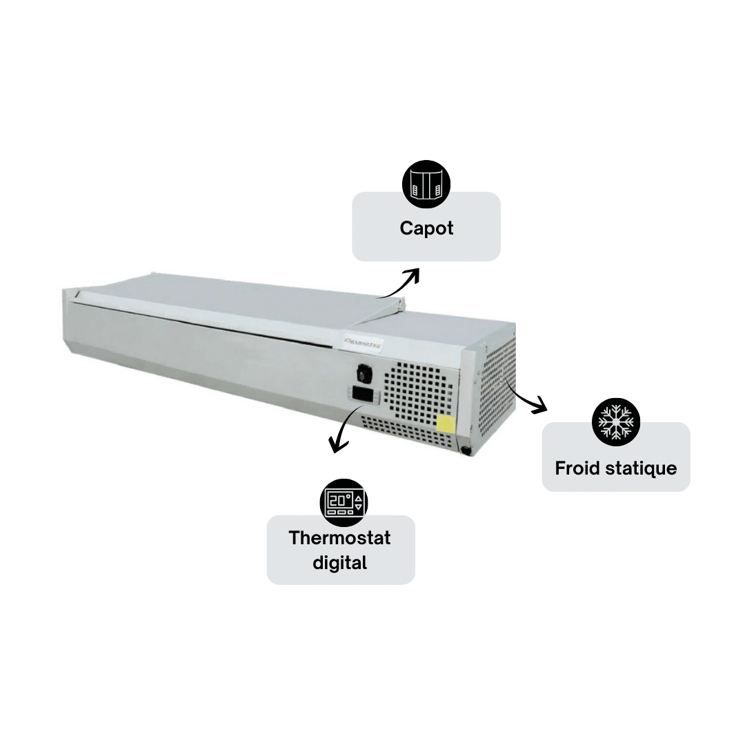 Kit Réfrigéré Avec Capot Inox - 7x GN1/3 - Largeur 1700 mm