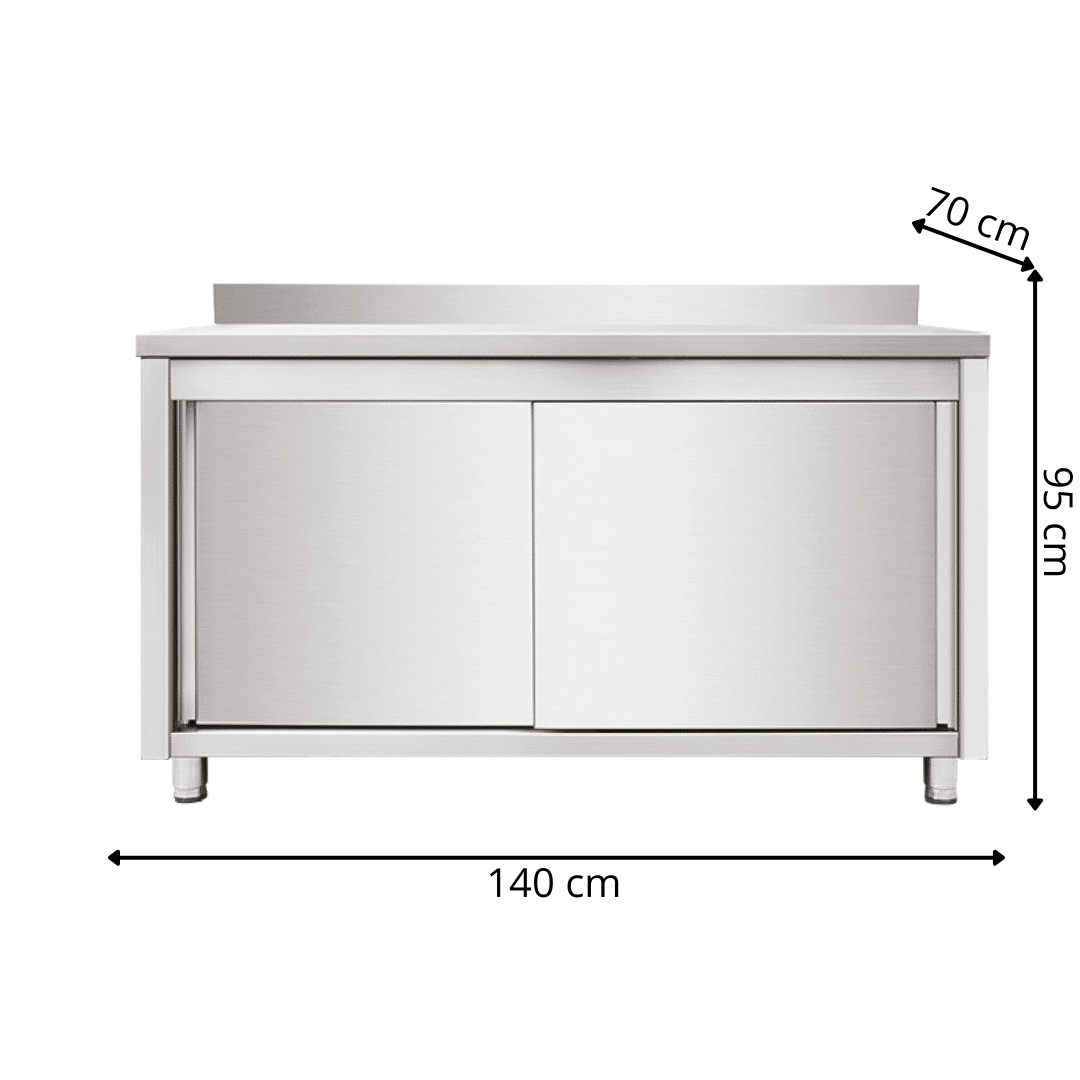 Armoire de Travail Inox Portes Coulissantes - 1400x700x950 mm