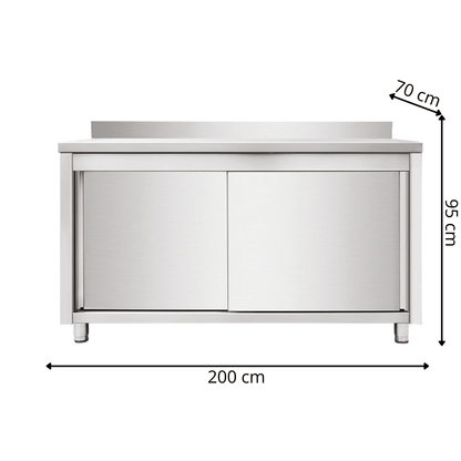 Armoire de Travail Inox Portes Coulissantes - 2000x700x950 mm